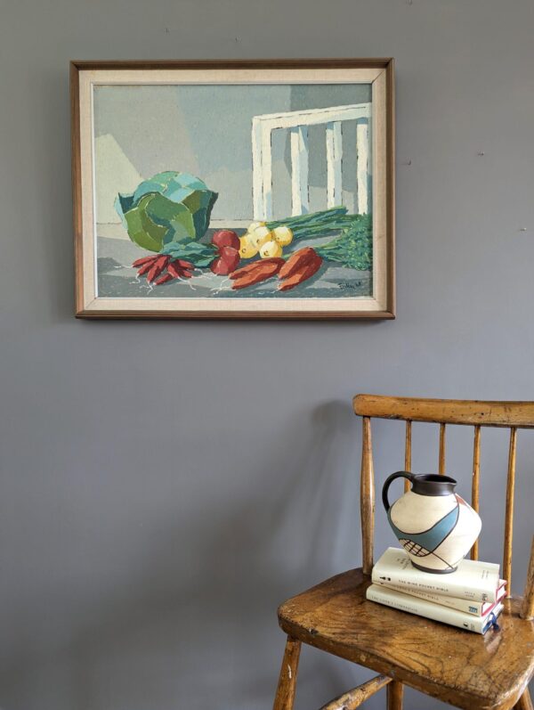 1965 Mid-Century Modern Swedish "Still Life With Vegetables" Vintage Still Life Oil Painting, Framed 1965 Mid-Century Modern Swedish "Still Life With Vegetables" Vintage Still Life Oil Painting, Framed