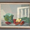 1965 Mid-Century Modern Swedish "Still Life With Vegetables" Vintage Still Life Oil Painting, Framed