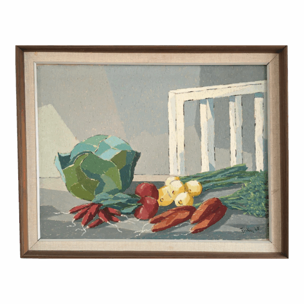 1965 Mid-Century Modern Swedish "Still Life With Vegetables" Vintage Still Life Oil Painting, Framed 1965 Mid-Century Modern Swedish "Still Life With Vegetables" Vintage Still Life Oil Painting, Framed