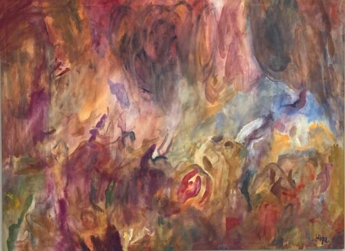 1990s "Holy Family" Abstract Acrylic Painting on Canvas