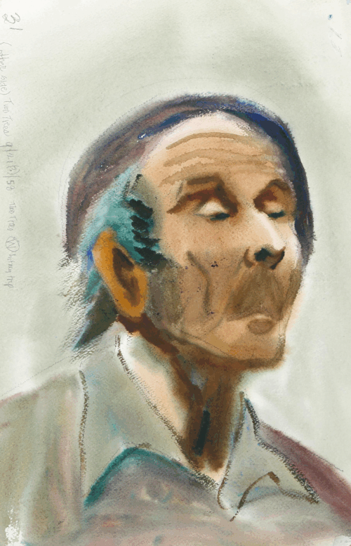 Eve Nethercott, Portrait of Man in Beret (P2.39), Watercolor on Paper