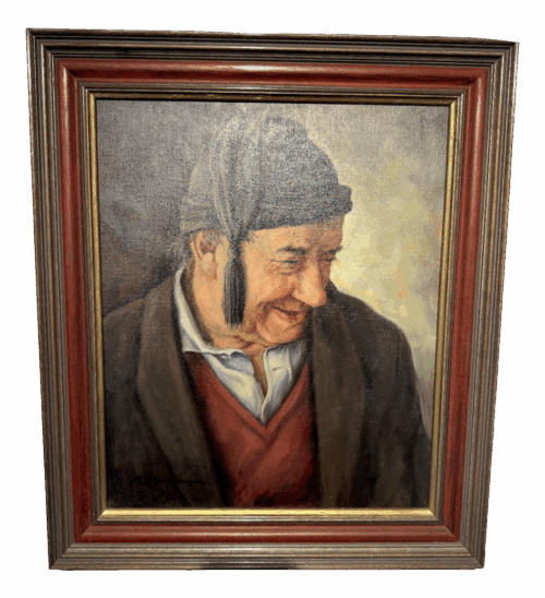 Martin Anzinger, Smiling Man Portrait, 1950s, Oil on Canvas, Framed