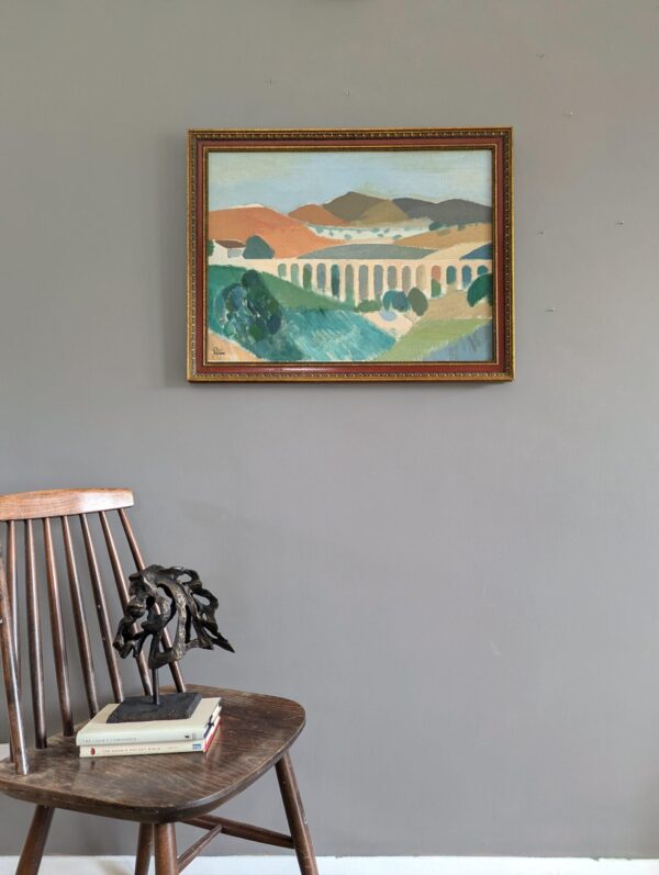 Mid-Century Modern "Pastel Landscape" Vintage Landscape Oil Painting, Framed Mid-Century Modern "Pastel Landscape" Vintage Landscape Oil Painting, Framed