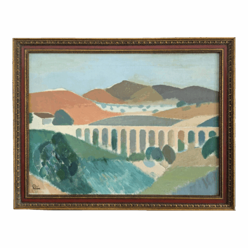 Mid-Century Modern "Pastel Landscape" Vintage Landscape Oil Painting, Framed