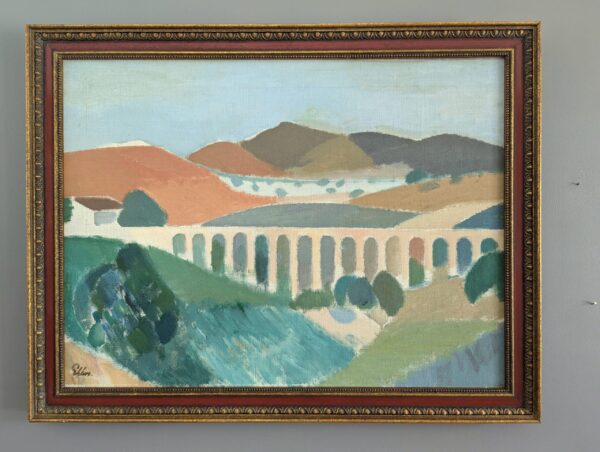Mid-Century Modern "Pastel Landscape" Vintage Landscape Oil Painting, Framed Mid-Century Modern "Pastel Landscape" Vintage Landscape Oil Painting, Framed