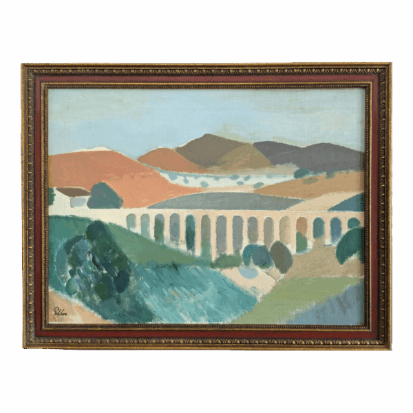 Mid-Century Modern "Pastel Landscape" Vintage Landscape Oil Painting, Framed Mid-Century Modern "Pastel Landscape" Vintage Landscape Oil Painting, Framed