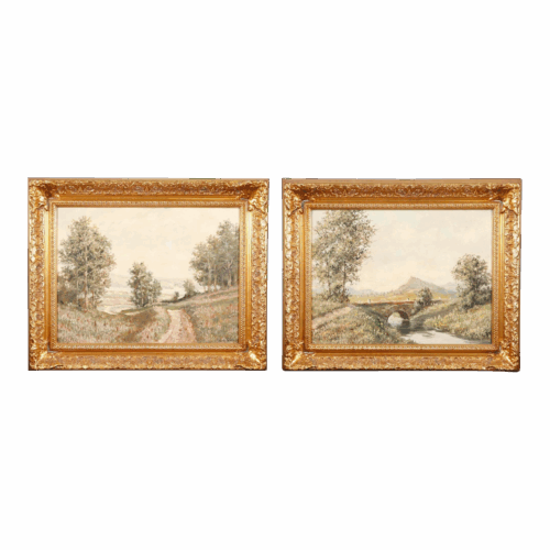 Paul Hager Country Landscape Oil Paintings, a Pair