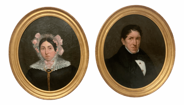 Portraits, 19th Century, Oil on Canvases, Framed, Set of 2 Portraits, 19th Century, Oil on Canvases, Framed, Set of 2